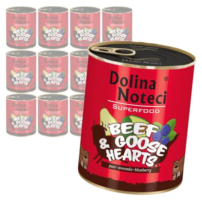 Produktbild von Dolina Noteci Superfood Rinderherzen & Gänsefleisch Dose 12x800g Nassfutter für Hunde
