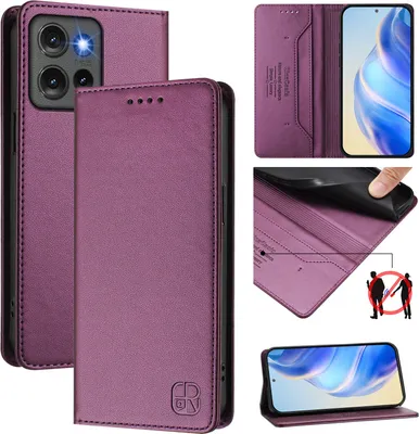 Produktbild von Lederhülle für Motorola Edge 50 Hülle Flip Brieftasche Kartenfächern Ständer Schutzhülle Lila