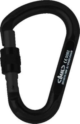 Schwarzer Verschlußkarabiner "Be Lock Screw" von Beal; geeignet für Klettern.