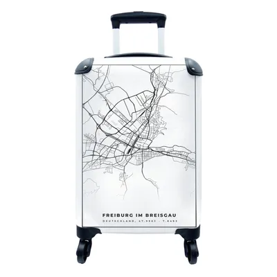 Produktbild von MuchoWow® Koffer Handgepäck Trolley Rollkoffer Kleine Reisekoffer mit 4 Rollen - Karte - Freiburg im Breisgrau - Karte - Stadtplan - Cabin Size < 55x40x23 cm & 55x40x20 cm - Fotokoffer - Kabinenkoffer - Boardgepäck - Reise-Box - Reisekoffer - Reisegepäck - Koffer mit Bild - Trolley für Kinder