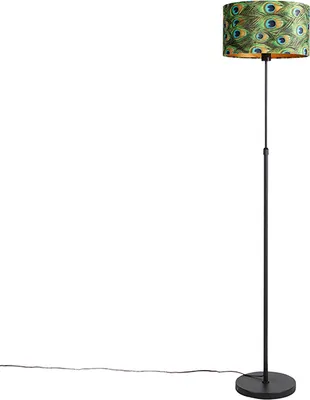 Produktbild von Schwarze Stehlampe mit Veloursschirm Pfau mit Gold 35 cm Parte