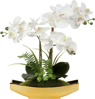 Obrázok produktu pre Umelé kvety orchidey Phalaenopsis dekorácie Bonsai biely zlatý hrniec 38 cm