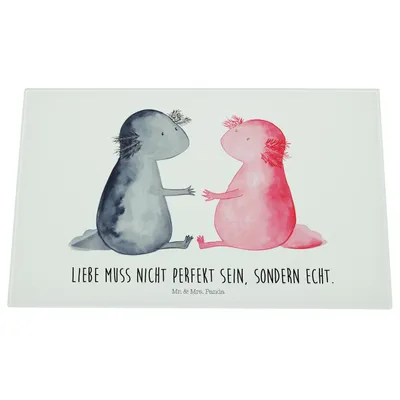 Produktbild von Mr. & Mrs. Panda Hackbrett Axolotl Liebe - Weiß - Geschenk, Paar, Valentinstag, Glas Schneideplatte, Freund, Schneidplatte, schneidbrett, Schneidebrett Aus