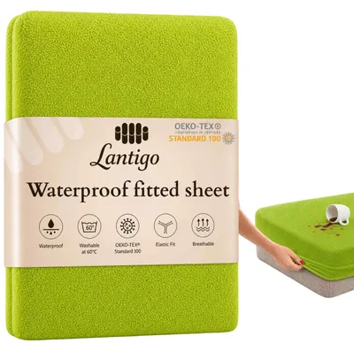 Produktbild von Lantigo Spannbettlaken wasserdicht Frottee 100x200 cm Grün, Nässeschutz