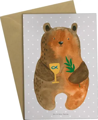Produktbild von Mr. & Mrs. Panda Grußkarte Bär Konfirmation - Grau Pastell - Geschenk, hochzeitskarten, glückwunschkarten, einladungskarten, Beileidskarte, Teddy, Gottesdienst, babykarte