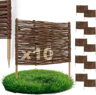 Obrázek produktu pro 10 x proutěný lem záhonu BOGATECO | délka 60 cm a výška 40 cm | dřevěný plotový lem trávníku | proutěný plotový zásuvný plot