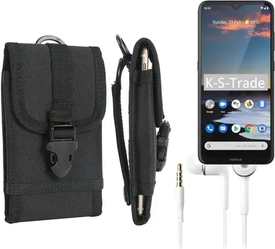 Produktbild von K-S-Trade Holster Schutz Hülle kompatibel mit Nokia 5.3 Gürteltasche Handy Hülle Tasche outdoor Seitentasche schwarz 1x + Kopfhörer