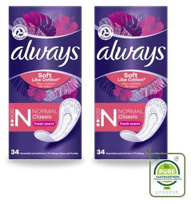 Imagen del producto de 2 unidades de toallas diarias Always DailyFresh, tamaño normal, pack grande
