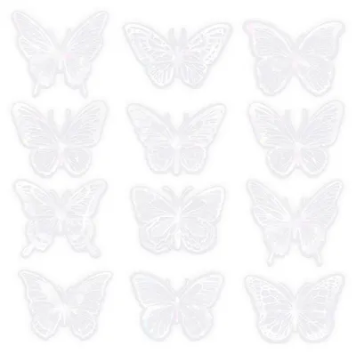 Produktbild von Holografische Schmetterlings-Wandaufkleber, weiß, 75 cm - 12 Stück
