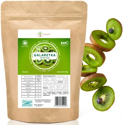 Zdjęcie produktu dla Galaretka bez cukru kiwi 350g - 50 porcji FIT KETO bez glutenu, bez tłuszczu, bez węglowodanów tylko 9,5 kcal porcja