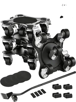 Produktbild von VEVOR Möbelroller, 200 kg Tragfähigkeit, 3-Rad-Stahl 6,3" Tri-Dolly Schwerlastheber mit dreieckigem Drehrollen, Kohlenstoffstahlplatte, Möbelheber-Werkzeugsatz für Geräte, Sofa, Kühlschrank, 6.3x6.3 Zoll-a