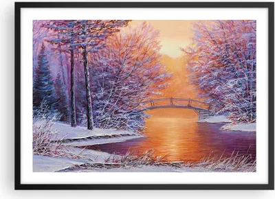Produktbild von Gerahmtes Poster - Schwarzer Rahmen - Brücke Schnee Wald - 70x50 cm - Wand Bild - Wanddeko - Wandbilder - Kunstposter - Wandposter - Bilderrahmen - Bilder - Kunstdruck - P2BAA70x50-4545