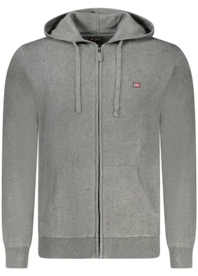 Produktbild von Grauer Herren-Kapuzen-Cardigan mit Taschen und Stickerei