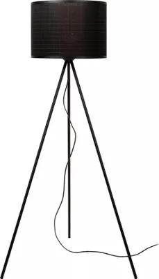 Image de Lampadaire noir avec abat-jour en rotin, culot E27, modèle Tagalog Lucide