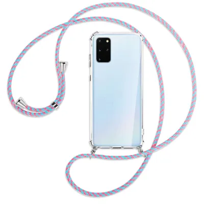 Produktbild von Handykette Backcover-Schutzhülle mit Band (Metall silberfarben) für Samsung Galaxy S20 Plus - pink/mint