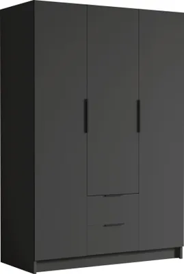 Produktbild von MIRJAN24 Kleiderschrank Calwi I 150, Schlafzimmer, Drehtürenschrank, mit Kleiderstange, Modern, Garderobenschrank, Metallgriffe (Farbe: Schwarz + Schwarz)