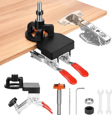 Immagine prodotto di Dima di foratura per cerniere a scomparsa - Dima di foratura per cerniere a incasso da 35 mm - Sgancio rapido - Guida precisa - Lavorazione del legno - Metallo - Nero