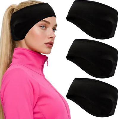 Produktbild von Winter Stirnband Set, 3 Stš¹ck, Sport Ohrenw?rmer fš¹r Damen und Herren, Winddicht, zum Joggen Laufen Wandern Radfahren (3 Schwarz)