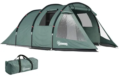 Produktbild von Outsunny Tunnelzelt für 4 Personen, Campingzelt mit Zwei Räumen UV-Schutz Grün