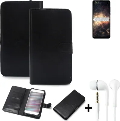 Produktbild von K-S-Trade Wallet Case Handyhülle kompatibel mit Cubot Max 2 Schutzhülle Flip cover Flipstyle Tasche Hülle Flipcover Slim Bumper schwarz + in ear