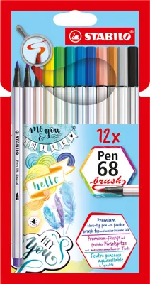 Zdjęcie produktu dla Wysokiej jakości flamaster z końcówką pędzelkową do różnych szerokości linii - STABILO Pen 68 brush - opakowanie 12 sztuk - 12 różnych kolorów