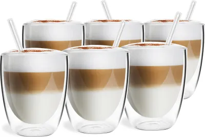 Produktbild von Vialli Design Sada 6 dvoustěnných sklenic, 320ml, se šesti brčky 15cm, VITA 6858