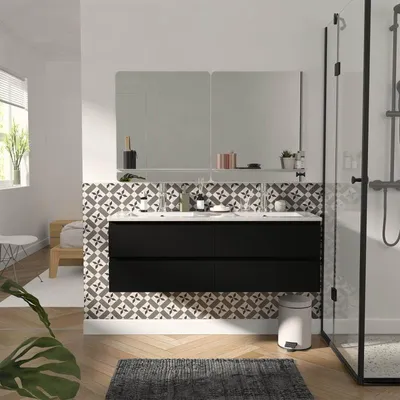 Produktbild von 120 cm Doppelwaschtisch mit Keramikplatte, Armaturen und Spiegeln SORRENTO