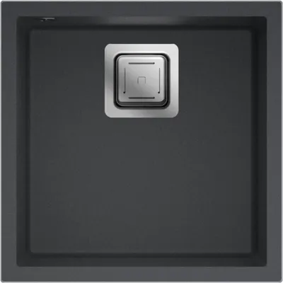 Produktbild von Granitspüle - Spülbecken - Küchenspüle - 44 x 44cm - Black Metallic - Einbauspüle - Kratzfest, Elegantes Design, Platzsparend, mit Siphon, Qube 44