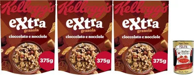 Produktbild von Cereali Extra "Cioccolato e Nocciole" | Probieren Sie Schokolade und Haselnüsse| breakfast Cereals, Müsli mit knusprigem Hafer | 3x 375g + Italian Gourmet polpa 400g