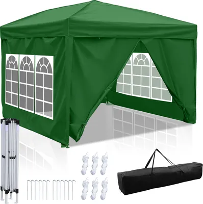 Immagine prodotto di Gazebo pieghevole Jayseuw, gazebo con 4 pareti laterali, gazebo per feste con protezione UV, gazebo pieghevole 3x3 m con 4 lati verde