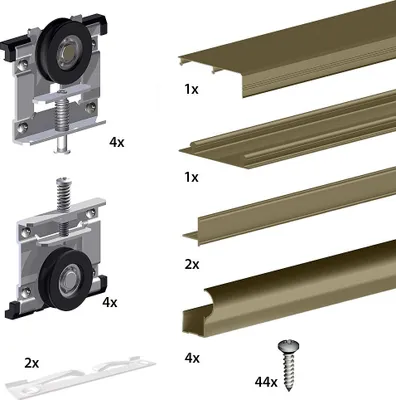 Produktbild von Schiebetürbeschlag SLID'UP 230, 180 cm, 19 mm, 2 Türen bis 70 kg, bronze, für Schränke, Kleiderschränke, Wandschränke