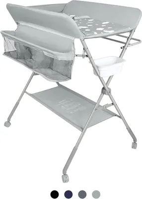 Obrázek produktu pro Přenosná dětská přebalovací komoda - pro péči o miminko - skládací, s kolečky - rozměry 80 x 58 x 90 cm - světle šedá