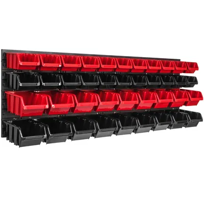 Obrázek produktu pro Nástěnný panel na nářadí 115,2 x 39 cm s 40  ks. Krabice závěsný Červené a Černé Stohovatelné Boxy