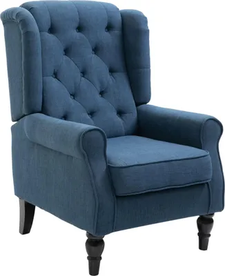Image de Fauteuil à oreilles Fauteuil capitonné, dossier haut, rembourré Fauteuil lounge avec accoudoirs arrondis, pieds en bois, pour chambre à coucher, salon, jusqu'à 160 kg