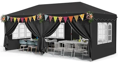 Obrázek produktu pro Skládací pavilon, 3 x 6 m, se 6 bočními panely, černý