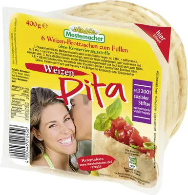 Produktbild von Mestermacher Pitataschen Weizen Pita Brottaschen zum Füllen 400g
