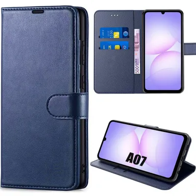 Image de Coque pour Samsung Galaxy A07, Protection Rabat Cuir Synthétique Antichoc Anti-Rayures Bleu Marine