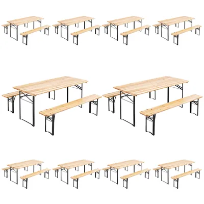 Image de Lot de 10 table brasserie et 2 bancs en bois pliants 177x80x76cm - Oviala Munich