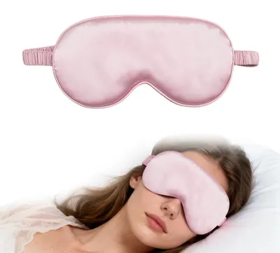 Produktbild von Schlafmaske aus Kunstseide, lichtundurchlässige Augenmaske mit Gummiband, weiche Augenabdeckung für Seitenschläfer, für einen erholsamen Schlaf (rosa)