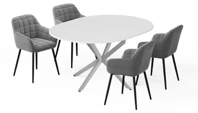 Immagine prodotto di Set di tavoli da pranzo Vicco Loyd Bianco/Grigio 120 x 120 cm con 4 sedie da pranzo (grigie), Model 62781