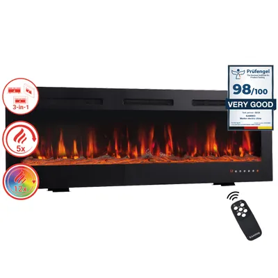 Obrázok produktu pre KAMINIO Elektrický krb MARLON - Elektrický krb 3 v 1 s ohrevom, 3D efektom plameňa, 12 farieb plameňa, diaľkové ovládanie - 50 palcov