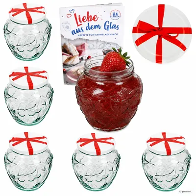 Zdjęcie produktu dla Zestaw 6 szklanych słoików do owoców/dżemów, pojemność 580 ml, z zakrętką, model TO82, arkusz informacyjny