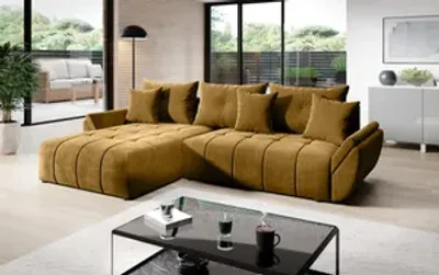 Produktbild von FurMeb BASIC 280x189 modern L Ecksofa mit Schlaffunktion, Bettkasten, Komfortsofa, Stoff Monolith Premium, senf