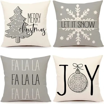 Produktbild von Weihnachts-Kissenbezug 45 x 45 cm, 4er-Set, Weihnachts-Deko-Kissenbezug, Deko-Kissenbezug, rustikales Sofa, Leinen-Kissenbezug, Sofa, Sofa-Sessel, Wohnzimmer-Kissenbezug