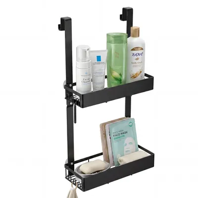 Produktbild von SONGMICS Duschablage ohne Bohren 1er Set, Rostfreies Badregal Hängend, Bad Aufbewahrung, 31,5 x 15,5 x 56 cm, Schwarz, KI-generiertes Bild