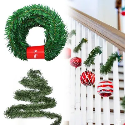 Girlanda choinkowa sztuczna na schody, bożonarodzeniowa z PVC 5,5 m - Garland