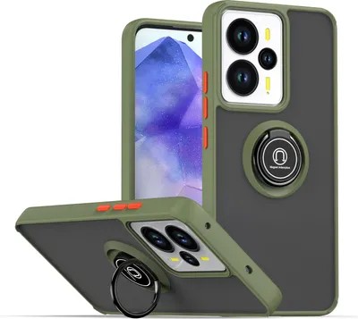 Immagine prodotto di Custodia per Realme 14 in TPU traslucido opaco con supporto ad anello e supporto Verde militare
