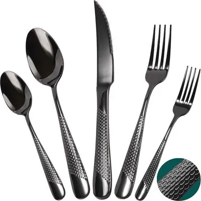 Produktbild von Famanu Besteckset 30-teilig für 6 Personen - Schwarz, gehämmert
