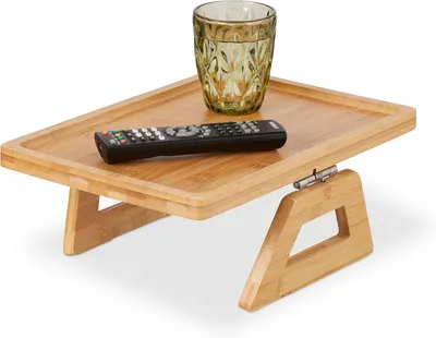 Produktbild von Armlehnen-Serviertablett - Bambus - Klappbarer Tisch für Banken - Für Getränke und Snacks - B x T: 35 x 26,5 cm - Natürliches Design