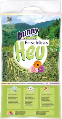 Produktbild von Bunny Nature FrischGras Heu BLÜTEN, Heu, 500 g, Zwergkaninchen, Heu, Malvenblüten, Ringelblumenblüten, Rosenblüten, Kamillenblüten (Blüten 1,5%), Tasche